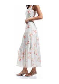 Resim Koton Bol Kalıp Astarlı Keten Karışımlı Uzun Çiçekli Kloş Etek Mavi Desenli 5sak70196ew Mavi Desenli Mavi 