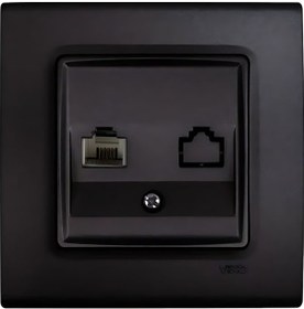 Resim Linnera Life Gece Siyahı Tekli Nümeris Cat-3 Telefon Prizi Mekanizma Kapak Çerçeveli 