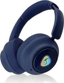 Resim OVLENG Kablosuz Bluetooth kulaklık, kulak üstü kulaklık, katlanabilir, kablosuz, 3,5 mm AUX, entegre mikrofonlu, arka plan aydınlatmalı RGB LED, koyu mavi 