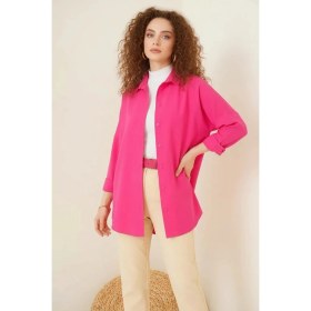 Resim Kadın Oversize Kesim Basic Pamuklu Koyu Pembe Tesettür Gömlek 