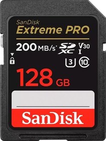 Resim SanDisk Extreme Pro SDSDXXD-128G-GN4IN 128 GB 200 MB/S SDXC V30 UHS-I U3 Hafıza Kartı 