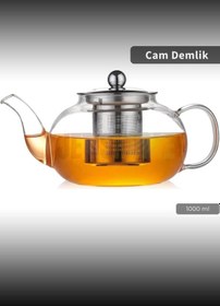 Resim Jet's Home Cam Demlik Borasilikat Demlik Çelik Süzgeçli Çay Demliği Isıya Dayanıklı Bitki Çayı Demlik 1000 Ml Şeffaf 