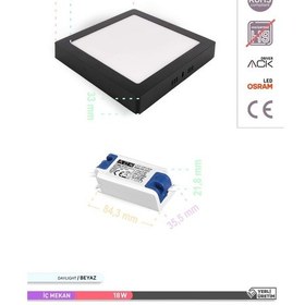 Resim ACK 18W Sıva Üstü Kare LED Panel Armatür Siyah Gövde 6500K Beyaz Siyah 