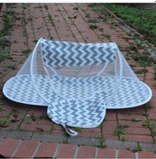 Resim Çantalı Katlanabilir Bebek Cibinlik Gölgelik Çadırı 60x120 Cm Gri Zigzag Desenli Sinek Ve Haşere Koruma 