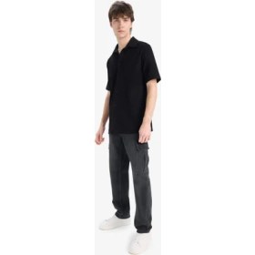 Resim DeFacto Regular Fit Yazlık Pamuklu Kısa Kollu Siyah Gömlek D1902AX25SM 