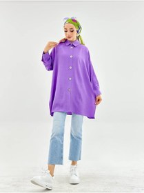 Resim CNG MODA Kadın Tesettür Düğmeli Aerobin Gömlek-Lila - standart 