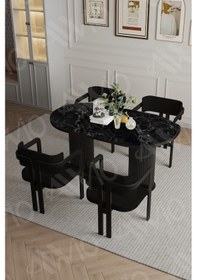 Resim Avvio Marco Ptt Lake Mdf Ayak 4'lü Tokyo Metal Demonte Sandalye 80x140 Masa Sandalye Takımı Siyah Mermer 