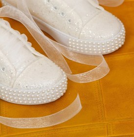 Resim Genel Markalar Kadın Şık Tarz 2 cm Inci Taş Işlemeli Alçak Tabanlı Spor Gelinlik Ayakkabı 