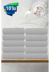 Resim 10'lu Gri Greek El Havlusu - 50x90 Cm, 225gr, %100 Pamuk, Spa Ve Otel Havlusu Gri 