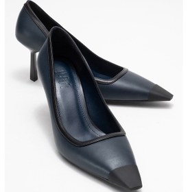 Resim Luvishoes Luvi Shoes Rona Lacivert Cilt Mat Burunlu Kadın Topuklu Ayakkabı Lacivert 
