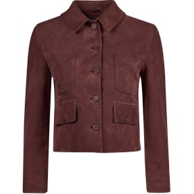 Resim Cassandra Kadın Bordo Slim-Fit Süet Deri Ceket - Bordo / 