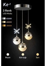 Resim Bohem Aydınlatma Top Sarkıt 3'lü 3renk Led Modern Avize Beyaz/sarı/günışığı Krom 