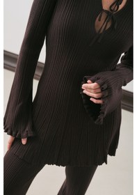 Resim Manuka Volanlı Lastik Örgü Tunik Kahverengi Kahverengi 