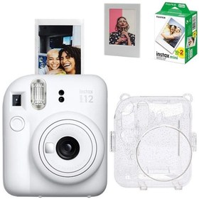 Resim Fujifilm Instax Mini 12 Fotoğraf Makinesi-20li Film-simli Pleksi Kılıf Ve Fotoğraf Çerçevesi Seti 2 Beyaz 