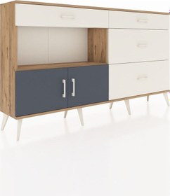 Resim Arges Konsol Tek Raflı 4 Çekmeceli 2 Kapaklı 176x30x99 Çam-antras Çam-antrasit/aytaşı 