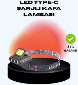 Resim Cob + Xpe Led Kafa Feneri 800 Lumen Usb Type C Şarjlı Çok Modlu Siyah 