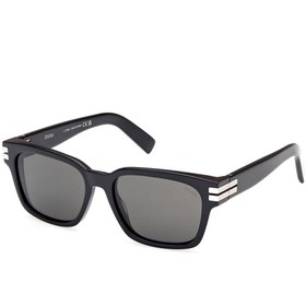 Resim ZEGNA Unisex Siyah-Füme Organik (UV) Cam Selüloz Asetat (Selüloid) Kapalı Çerçeve Dikdörtgen Güneş Gözlüğ 
