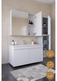 Resim Teta Home Tokyo 100 Cm Mdf Banyo Dolabı Seti + Boy Dolabı Beyaz 