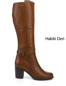 Resim GÖNDERİ(R) Kadın / Kız Taba Antik Fermuarlı Kalın Topuklu Hakiki Deri Çizme 