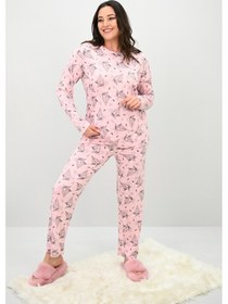 Resim Kadın Büyük Beden Çiçek Desenli Uzun Kollu Pijama Takımı 4235-25 Siyah 