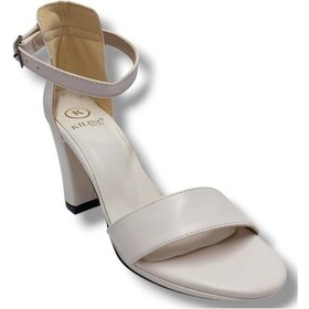 Resim Kılınç 986-25 Deri Anatomik Tek Bant Yüksek Topuk Kadın Sandalet Beyaz 