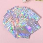 Resim 100 Şık ve Havalı Lazer Boncuklu Kendinden Yapışkanlı PE Toz Geçirmez Takı Çantaları, Yeniden Kullanılabilir Gökkuşağı Renkli Parti Paketleme Torbaları, 6*10cm 