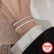Resim 2 Adet 925 Ayar Gümüş, Dalgalı Desenli Yuvarlak Boncuklu ve Üst Üste Takılabilir Tasarımlı Bileklik - Kadınlar İçin Tatil Hediyesi 