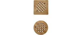 Resim Daisy Home Bambu Nihale, Yuvarlak ve Kare Çizgili, Tencere Tava Çaydanlık Için, 17 Cm, Doğal Ahşap, Nemli Bezle Silinebilir 