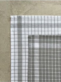 Resim Kareli 2'li Mutfak Kurulama Bezi Set 45x65cm Gri/Beyaz Gri-Beyaz 