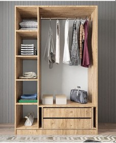 Resim Moma 3 Kapaklı Gizli Çekmeceli Gardırop Dolap Çam 