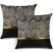 Resim Sade Altın Dalgalı Çizgilere Sahip 2 Lüks Yastık Kılıfı Seti Diğer 