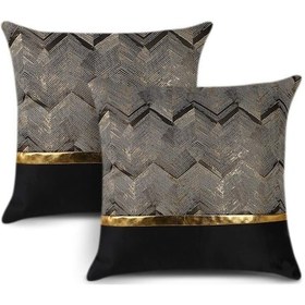 Resim Sade Altın Dalgalı Çizgilere Sahip 2 Lüks Yastık Kılıfı Seti Diğer 