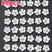 Resim 50/110 adet akrilik çiçek şekilli beyaz yama dekoratif boncuk, 12mm çap - DIY takı ve el işleri üretimi için mükemmel, hafif ve zarif | DİY takı yapımı | süslemeli bonuslar | Akrilik kalas 