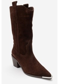 Resim Luvishoes Alvı Kahverengi Süet Hakiki Deri Metal Detaylı Kadın Western Bot Kahverengi 