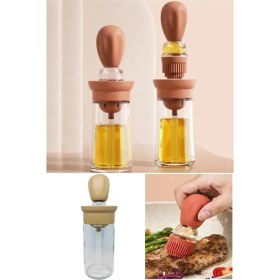 Resim Tineke Hazneli Silikon Yağ Sos ve Yumurta Fırçası Yağ Fırçası Yağlık Silikon Fırçalı Yağdanlık - Krem 