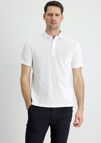 Resim Beyaz Polo Yaka Slim Fit Dar Kesim Pamuk Tişört 