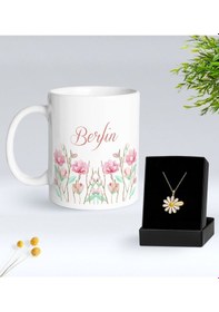 Resim Bk Gift Kişiye Özel İsimli Çiçek Tasarımlı Beyaz Kupa Ve Papatya Kolye Hediye Seti - 15, Sevgiliye Hediye, Anneye Hediye, Arkadaşa Hediye Kobitmeyenco 