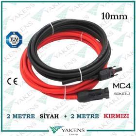 Resim Mc4 Soketli (2m+2m) 4 Metre 10mm Güneş Paneli Hazır Solar Kablo Siyah Kırmızı 