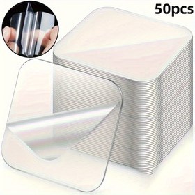 Resim Ev Ofis Dekoru için Kalıntısız Çıkarılabilir Güçlü Yapışkanlı İki Taraflı Nano Şeffaf Duvar Stickerları - Cam, Ahşap, Metal, Plastik İçin 50 Yaprak, Vinil Etiketler 
