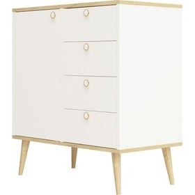 Resim Floradesign Time Şifonyer / Çok Amaçlı Dolap/ Çekmeceli Şifonyer / Kapaklı Şifonyer / 4 Çekmeceli Şifonyer Meşe/beyaz 