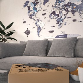 Resim Renkli Baskılı 3D Ahşap Dünya Haritası (Nimbus) - 120x75 cm / İngilizce 