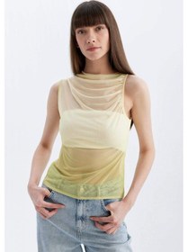 Resim DeFacto Slim Fit Dar Kesim Degaje Yaka Degrade Tül Atlet C9322AX24SMYL512 