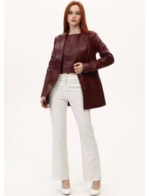 Resim Leatinn Bordo Kadın Blazer Deri Ceket 