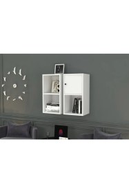 Resim Nettrends Kitaplikli Kapakli Duvar Rafi Beyaz 70 cm DVR-1054-Ç 
