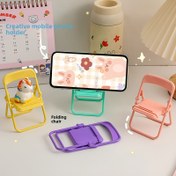 Resim Sevimli Makaron Renkli Katlanabilir Sandalye Telefon Standı - Taşınabilir & Dekoratif Masaüstü Tutucu, PVC Malzeme, Tembel Braket, Cep Telefonu Tutucu 