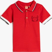 Resim Erkek Bebek Polo Tişört Kısa Kollu Düğmeli Yengeç İşleme Detaylı 