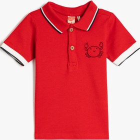 Resim Erkek Bebek Polo Tişört Kısa Kollu Düğmeli Yengeç İşleme Detaylı 