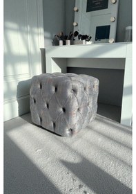Resim Küp Puf - Best İthal Kadife Babyface Kumaş Varak Baskı - Modern Ve Şık Dekoratif Puf&bench Gri 