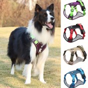 Resim 1 adet Yansıtıcı Çekiş Yapmayan Köpek Tasması, Büyük Köpekler İçin Ayarlanabilir Polyester Pet Göğüs Kayışı, Tüm Mevsimler İçin Moda Yürüyüş Ceketi Gece Görünürlüğü ile - Çoğu Irka Uygun, Pilsiz 