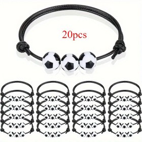 Resim 20 adet Futbol Topu Kolye Bileklikler - Ayarlanabilir Siyah, Kırmızı, Kahverengi Dokuma Bileklikler, Futbol Topları ile Spor Partileri, Takım Hediyeleri ve Tatil Kutlamaları için Akrilik Futbol Topları, Futbol Hediyeleri 